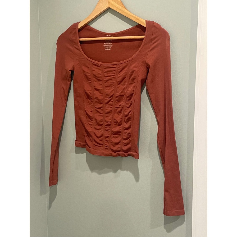 Free People‎ Intimately Ruched Ribbed Long Sleeve Top Terracotta XS P - Picture 2 of 5
